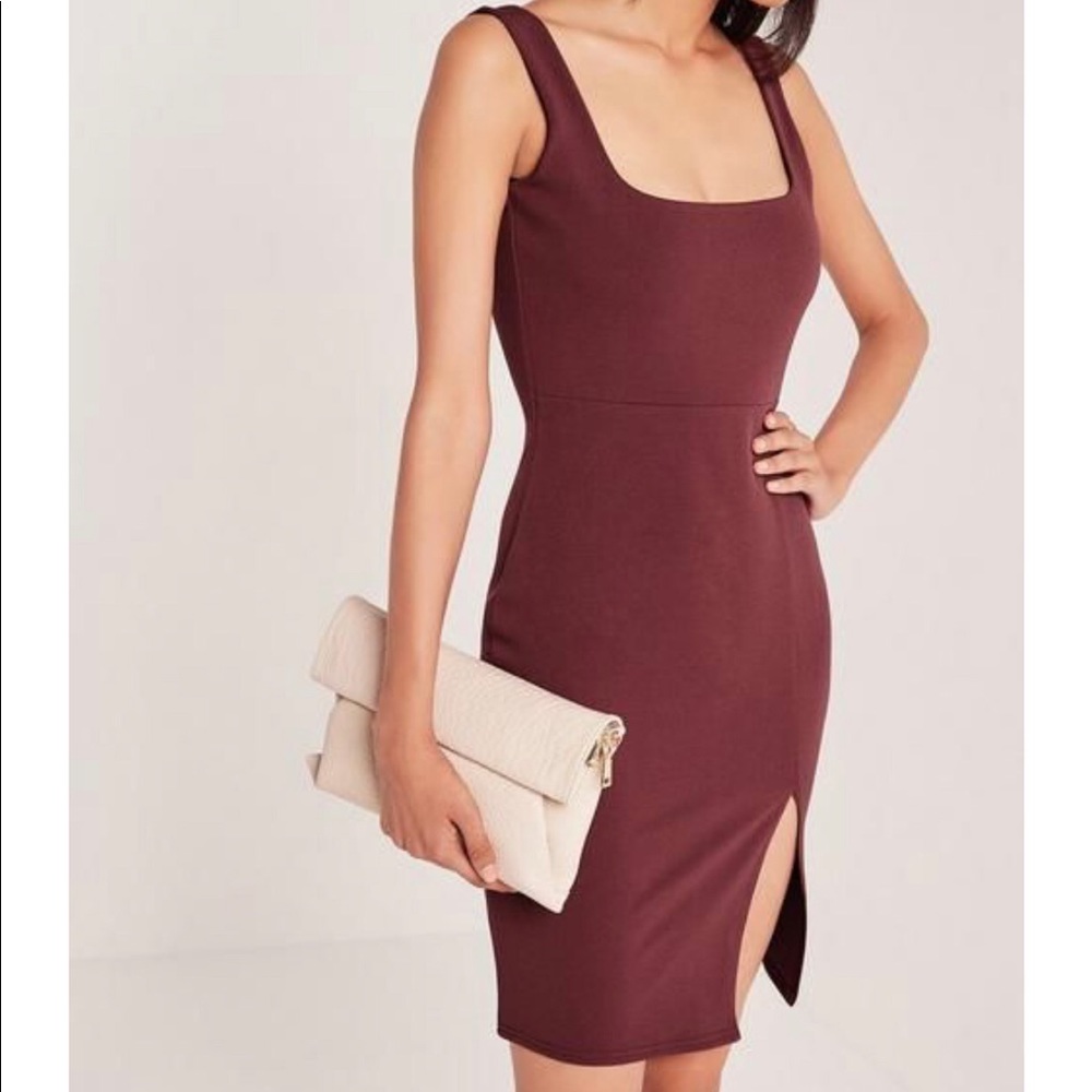 Missguided Square neck Side Split Midi Dress